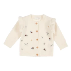 Little Dutch Knitted Cardigan With Embroideries Soft White