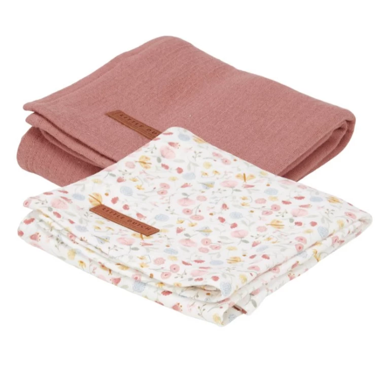 Little Dutch Swaddles 70x70 Flowers & Butterflies/Pure Soft Pink 3 Little Dutch Swaddles 70x70 Flowers & Butterflies/Pure Soft Pink
