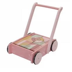 Little Dutch Wooden Baby Walker With Blocks Wild Flowers Pink