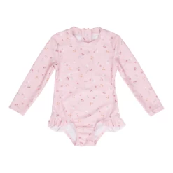 Little Dutch Bathsuit Long Sleeves Ruffles Little Pink Flowers