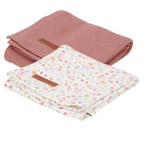 Little Dutch Muslin Cloths 70 X 70 Pure Pink Blush / Flowers & Butterflies (set Of Two) 3 Little Dutch Muslin Cloths 70 X 70 Pure Pink Blush / Flowers & Butterflies (set Of Two)